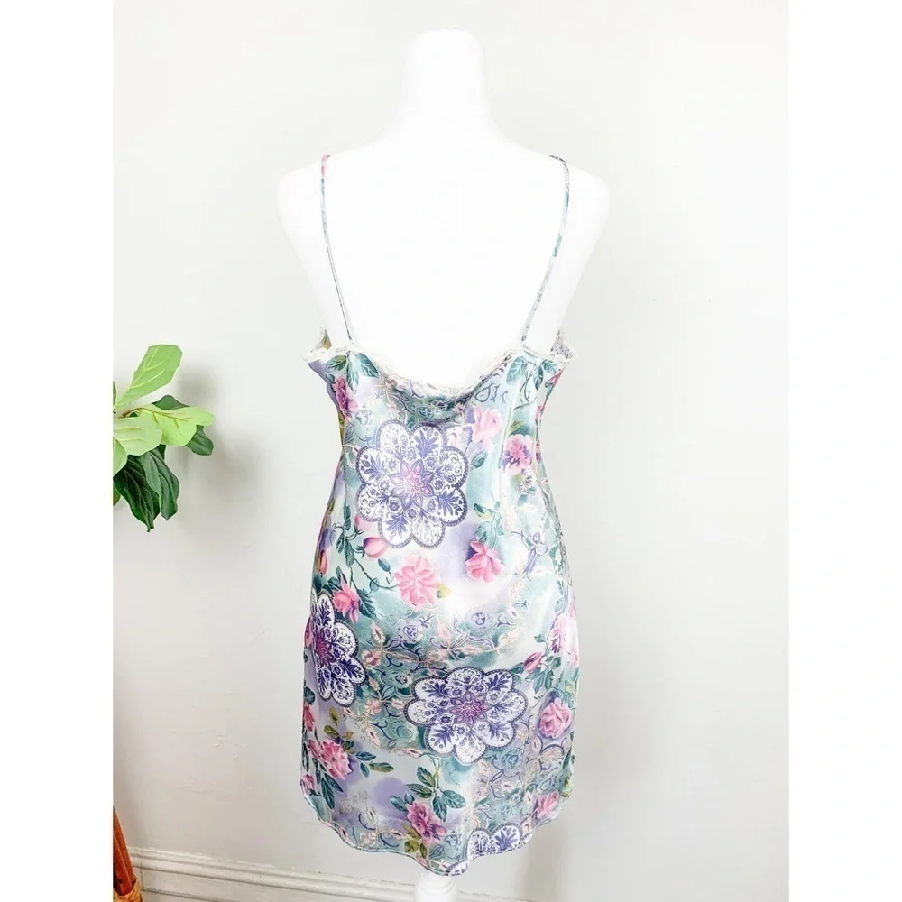 Vintage 60s Laura Gayle Paisley Floral Lace Mini Slip Dress Sz M - Picture 4 of 11